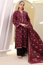 Deep Maroon Pakistani Unstitched Cambric 3PC Suit for Women IR-ZLDM3