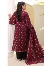 Deep Maroon Pakistani Unstitched Cambric 3PC Suit for Women IR-ZLDM3