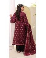 Deep Maroon Pakistani Unstitched Cambric 3PC Suit for Women IR-ZLDM3