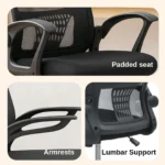 Ergonomic Office Chair – Adjustable Mesh Chair with Lumbar Support & Flip-Up Armrests (Black) IB-MCB27