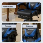 Gaming Chair – Ergonomic Adjustable Chair for Office & Home with PU Leather, Lumbar Support & Footrest IR-GMC24