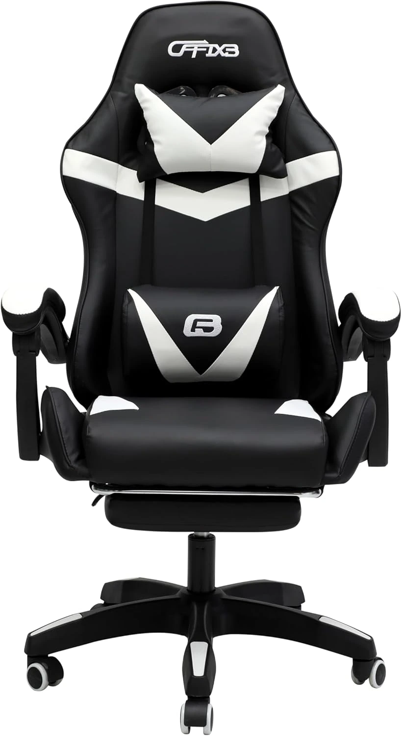 Gaming Chair – Ergonomic Reclining Chair for Office & Home with PU Leather, Lumbar Support & Footrest IB-GBW01