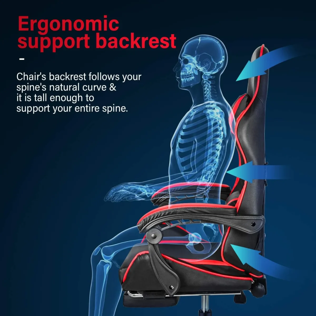 Gaming Chair – Ergonomic Reclining Chair for Office & Home with PU Leather, Lumbar Support & Footrest IB-GC05M