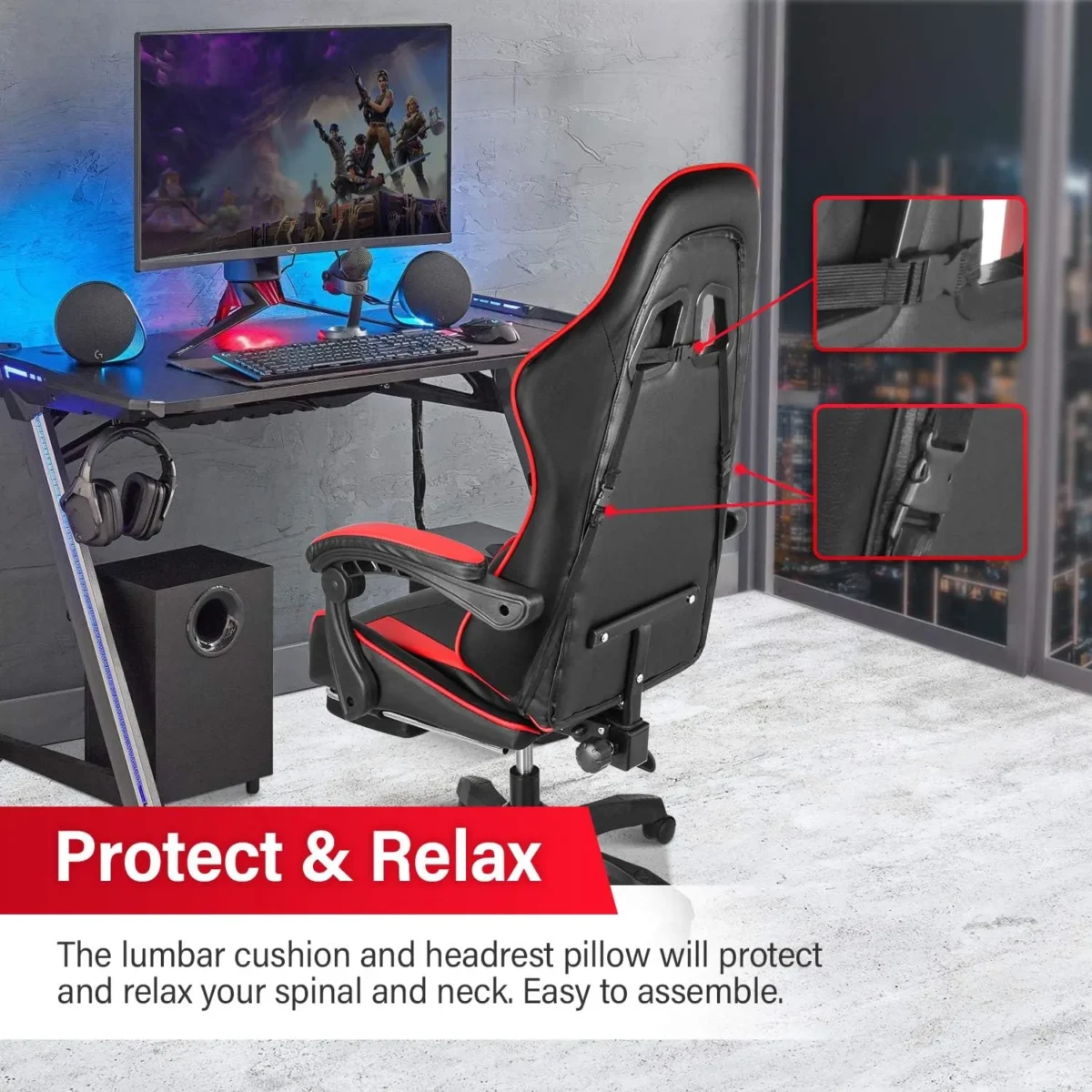 Gaming Chair – Ergonomic Reclining Chair for Office & Home with PU Leather, Lumbar Support & Footrest IB-GC05M