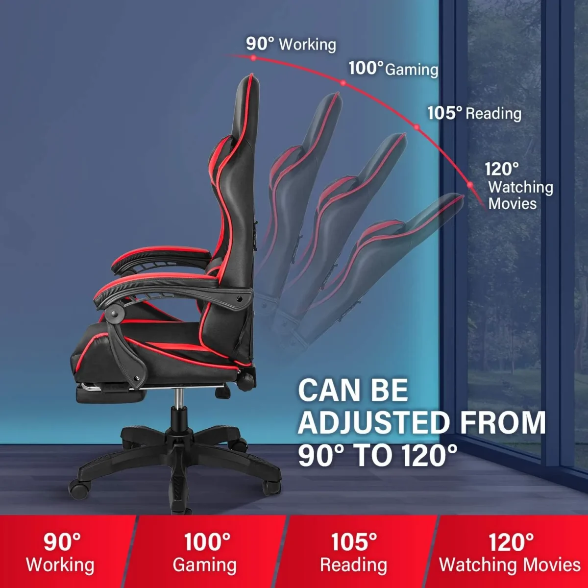 Gaming Chair – Ergonomic Reclining Chair for Office & Home with PU Leather, Lumbar Support & Footrest IB-GC05M