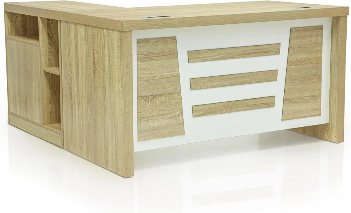 Modern Office Desk with 3 Lockable Drawers – Beach White Executive Workstation Table IB-MOF03