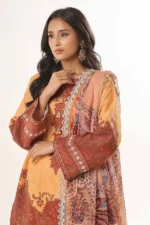 Pakistani Unstitched Golden Mustard Printed Lawn 3PC Suit for Women IR-ZLGM3