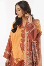 Pakistani Unstitched Golden Mustard Printed Lawn 3PC Suit for Women IR-ZLGM3