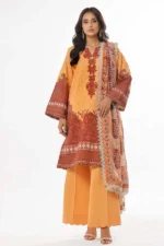 Pakistani Unstitched Golden Mustard Printed Lawn 3PC Suit for Women IR-ZLGM3