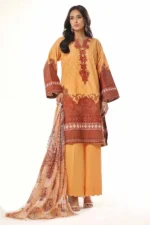 Pakistani Unstitched Golden Mustard Printed Lawn 3PC Suit for Women IR-ZLGM3