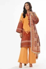 Pakistani Unstitched Golden Mustard Printed Lawn 3PC Suit for Women IR-ZLGM3