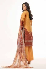 Pakistani Unstitched Golden Mustard Printed Lawn 3PC Suit for Women IR-ZLGM3