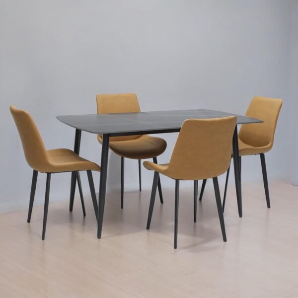 Dining Table Set – Modern Marble Top Table with 4 PU Leather Chairs IB-DTS4S