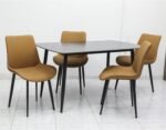 Dining Table Set – Modern Marble Top Table with 4 PU Leather Chairs IB-DTS4S