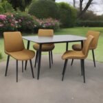 Dining Table Set – Modern Marble Top Table with 4 PU Leather Chairs IB-DTS4S