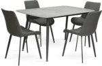 Grey Marble 4-Seater Dining Table Set – Modern Steel Legs & Sintered Stone Top with PVC Leather Chairs IB-GMD4S