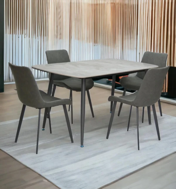 Grey Marble 4-Seater Dining Table Set – Modern Steel Legs & Sintered Stone Top with PVC Leather Chairs IB-GMD4S