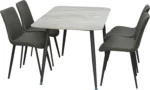 Grey Marble 4-Seater Dining Table Set – Modern Steel Legs & Sintered Stone Top with PVC Leather Chairs IB-GMD4S