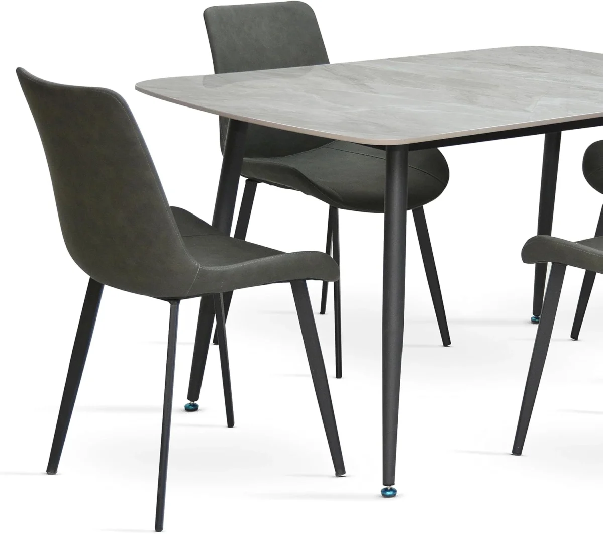 Grey Marble 4-Seater Dining Table Set – Modern Steel Legs & Sintered Stone Top with PVC Leather Chairs IB-GMD4S