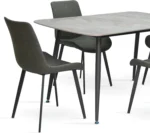 Grey Marble 4-Seater Dining Table Set – Modern Steel Legs & Sintered Stone Top with PVC Leather Chairs IB-GMD4S