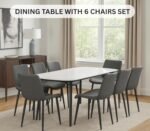Grey Marble 6-Seater Dining Set – Sintered Stone Table with Elegant Chairs for Home IB-GMD6S