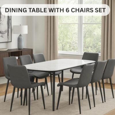 Grey Marble 6-Seater Dining Set – Sintered Stone Table with Elegant Chairs for Home IB-GMD6S