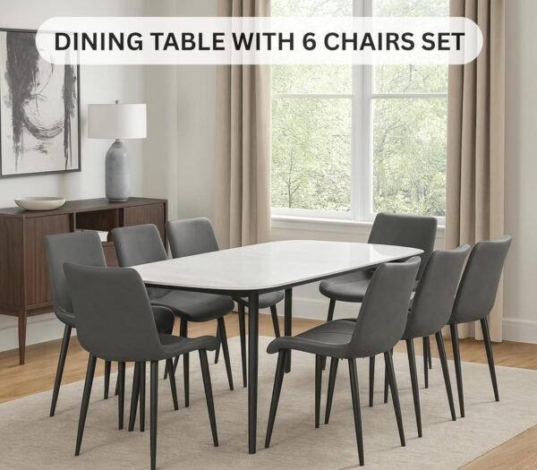 Grey Marble 6-Seater Dining Set – Sintered Stone Table with Elegant Chairs for Home IB-GMD6S