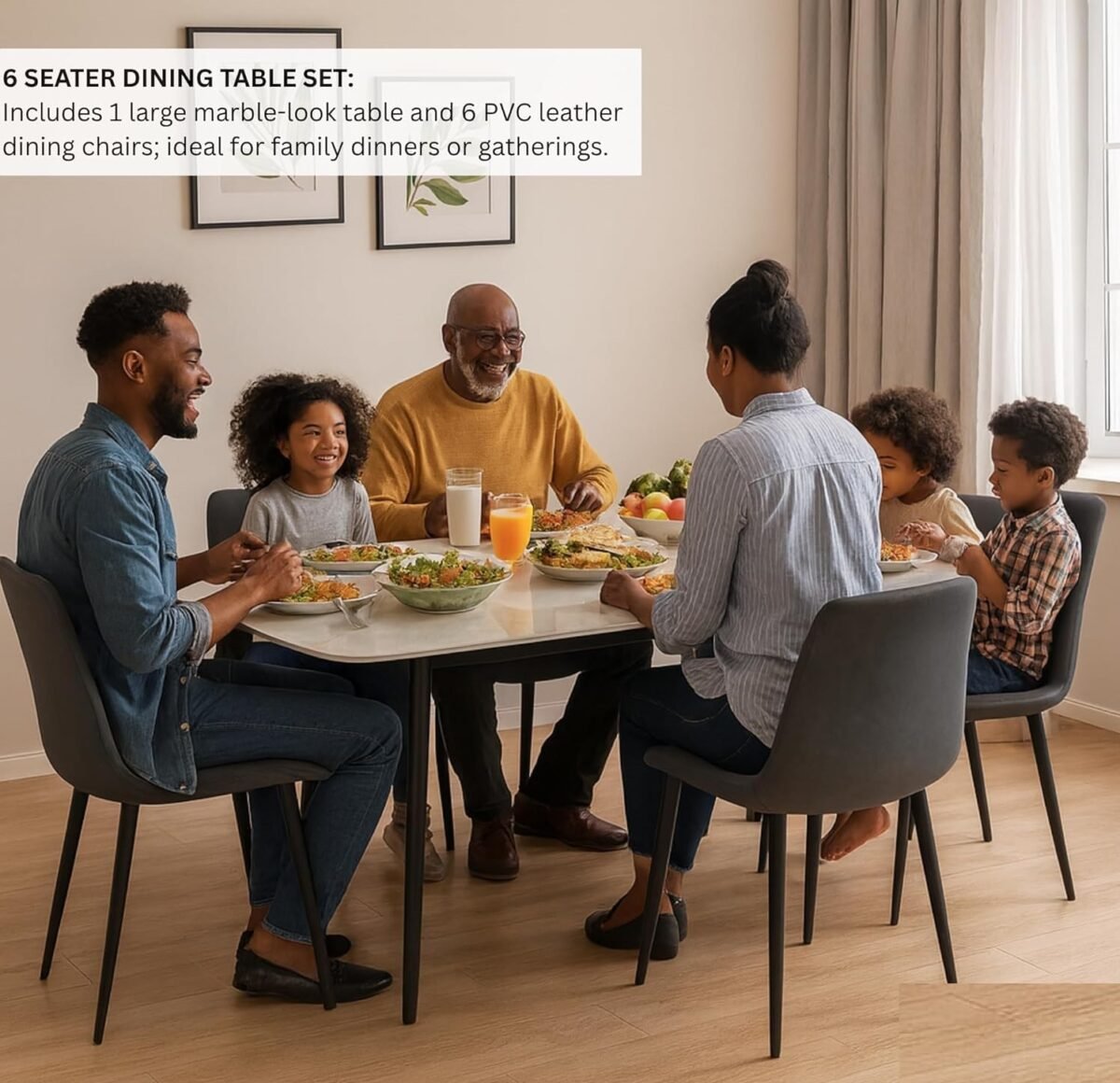 Grey Marble 6-Seater Dining Set – Sintered Stone Table with Elegant Chairs for Home IB-GMD6S