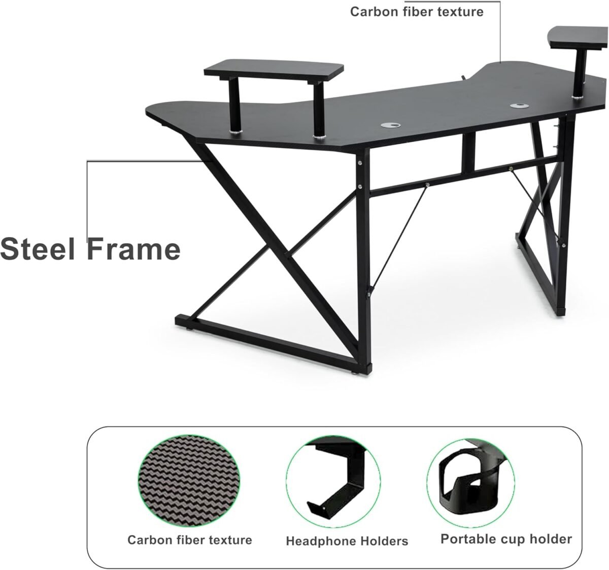 L-Shaped Gaming & Office Desk – Ergonomic Computer Table with Steel Frame IB-GDLS8