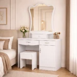 Dressing Table with Mirror – Wooden Modern Vanity Set - Image 3